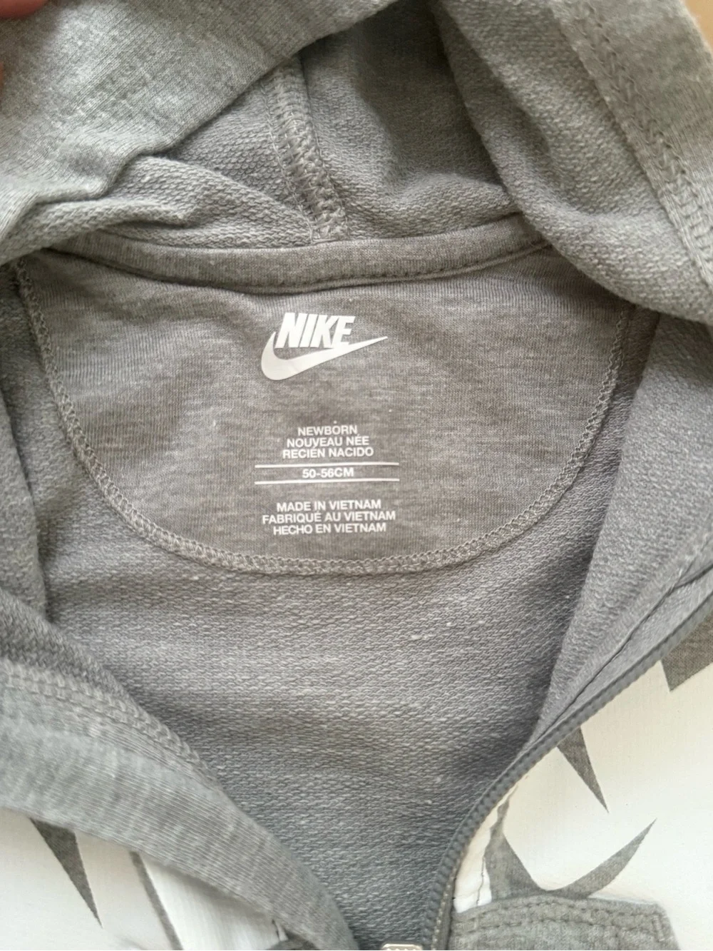 Nike Gray Hooded Baby One-Piece with White Swoosh